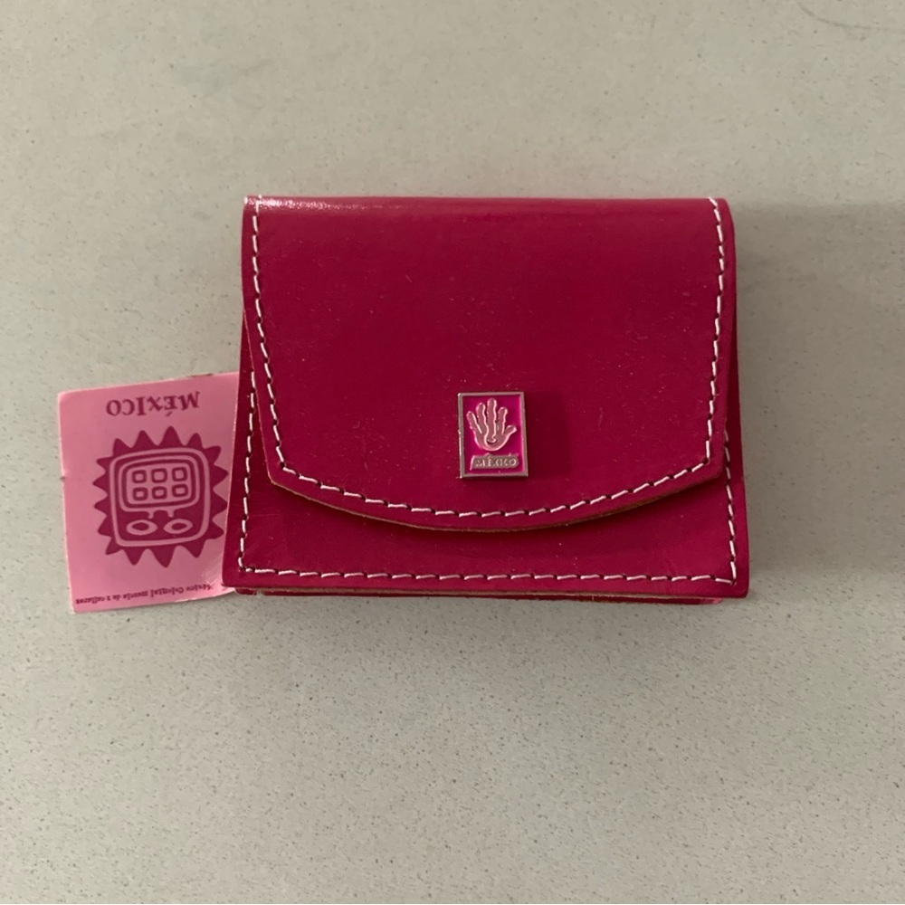 NWT Pink Leather Coin Purse with White Stitching Made in Mexico